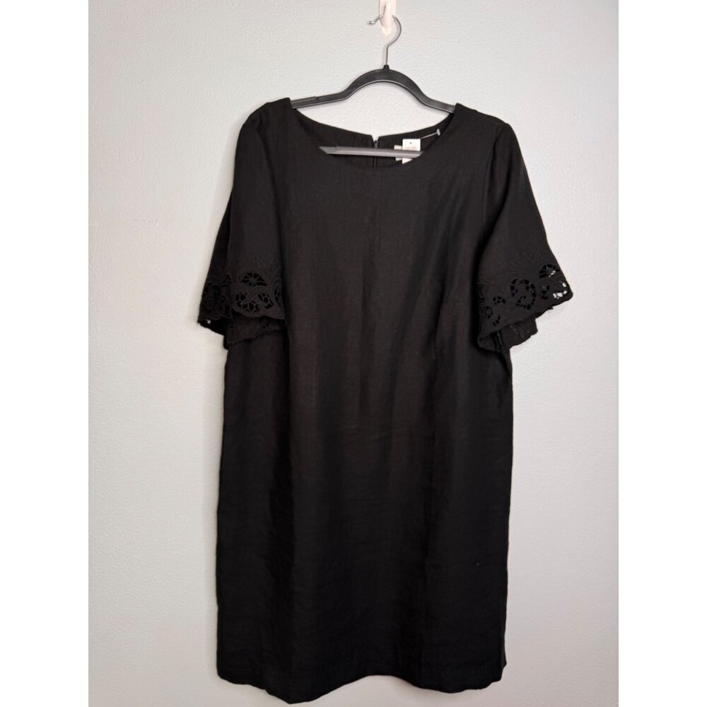 NWT Chico’s Black 100% Linen Midi Short Eyelet Sleeve Dress SZ 3 Travel - Picture 2 of 8